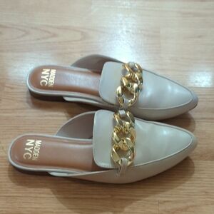 Women's Cream Mules with Gold Chain
